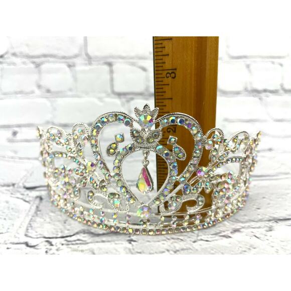 Elegant AB Rhinestone Silver Tone Metal Tiara Bridal Crown - NEW - Picture 6 of 16